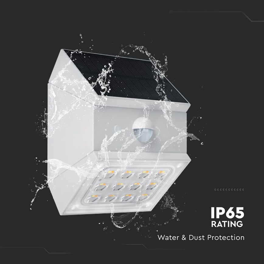 Lampada solare da parete con sensore, LED 2,5W/3,7V, 3000/4000/6000K, IP65, 1200 mAh, bianca