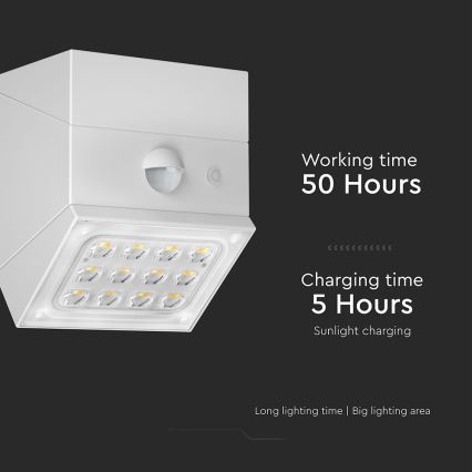 Lampada solare da parete con sensore, LED 2,5W/3,7V, 3000/4000/6000K, IP65, 1200 mAh, bianca