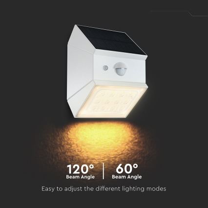 Lampada solare da parete con sensore, LED 2,5W/3,7V, 3000/4000/6000K, IP65, 1200 mAh, bianca