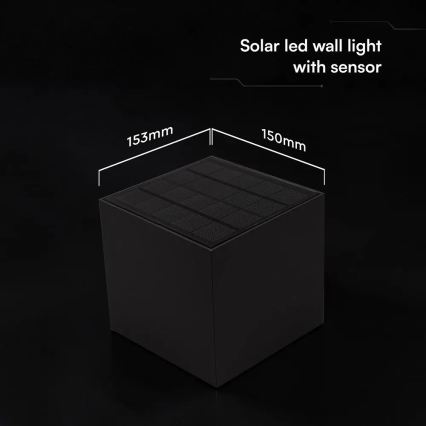 Lampada da parete solare LED con sensore LED/9W/3,7V 3000/4000/5000K IP65 2600 mAh nera