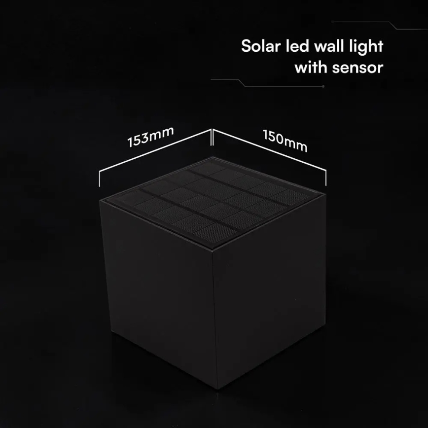 Lampada da parete solare LED con sensore LED/9W/3,7V 3000/4000/5000K IP65 2600 mAh nera