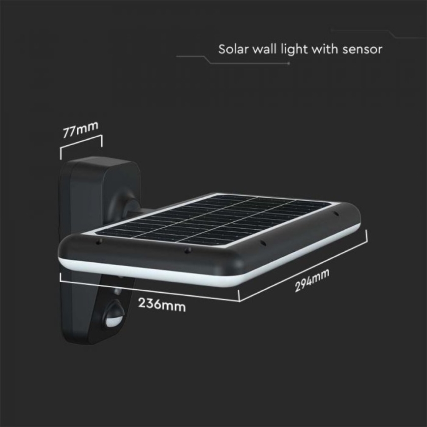 Lampada da parete solare LED con sensore LED/15W/3,2V 4000K/6000K IP65 6000 mAh nero