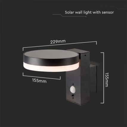 Lampada da parete solare LED da esterno con sensore LED/5,5W/3,7V 3000K IP54 2000 mAh