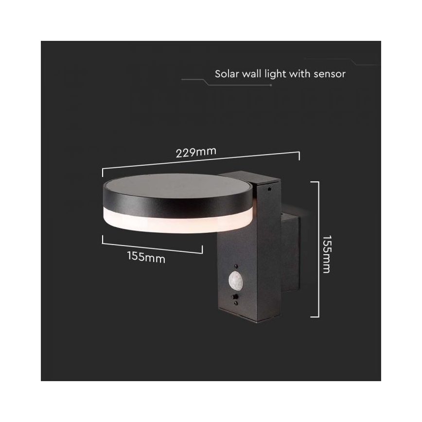 Lampada da parete solare LED da esterno con sensore LED/5,5W/3,7V 3000K IP54 2000 mAh