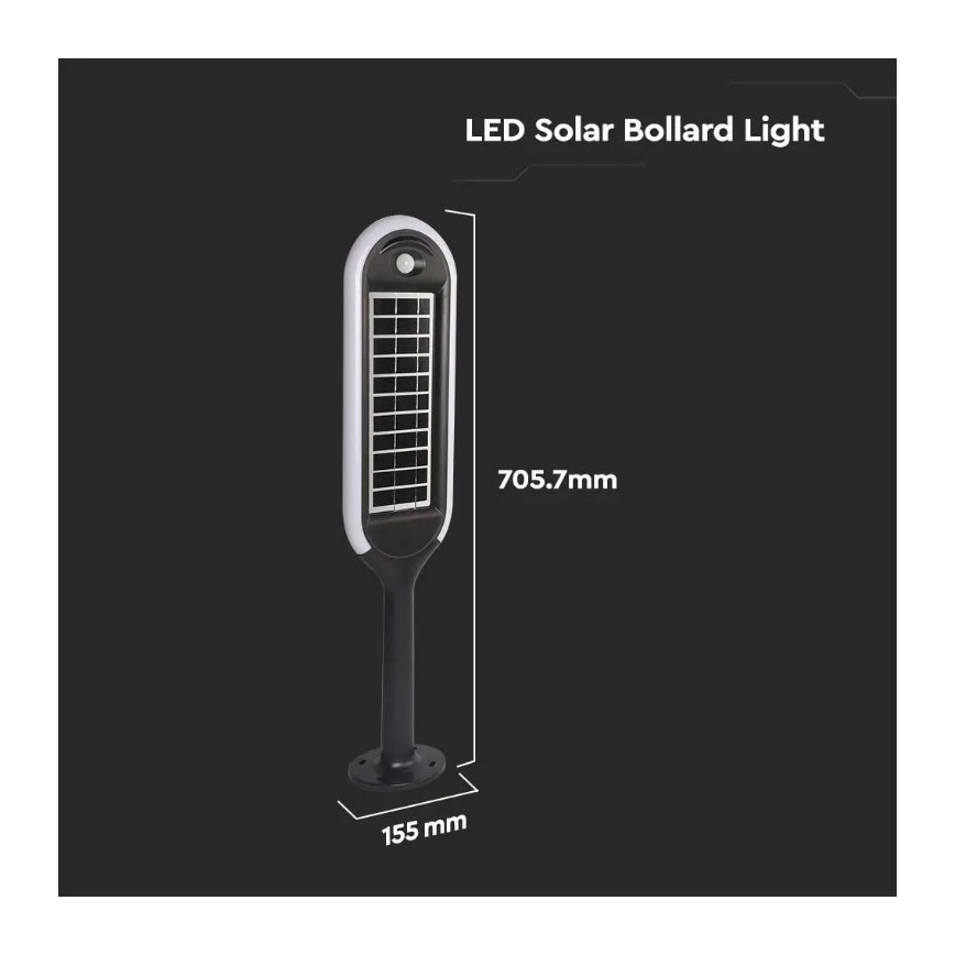 Lampada solare LED con sensore BOLLARD LED/5W/5,5V 70 cm 3000K IP65 2000 mAh