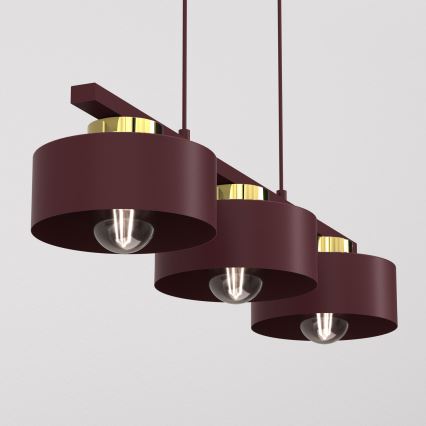Lampada sospesa con cavo MARTI 3xE27/15W/230V bordeaux/oro