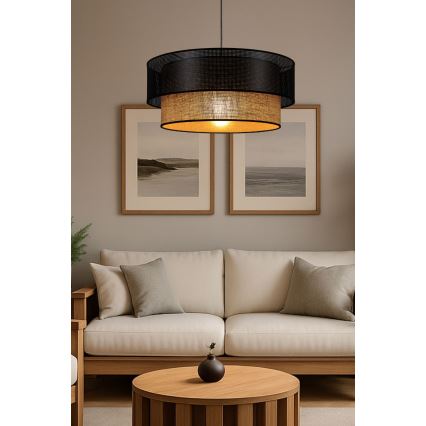 Lampada sospesa su cavo BORHO 1xE27/60W/230V Ø 50 cm nero/iuta
