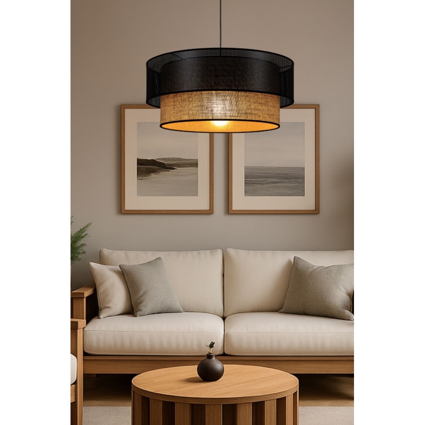 Lampada sospesa su cavo BORHO 1xE27/60W/230V Ø 50 cm nero/iuta