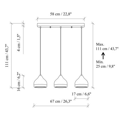 Lampada sospesa YILDO 3xE27/40W/230V bianco/oro