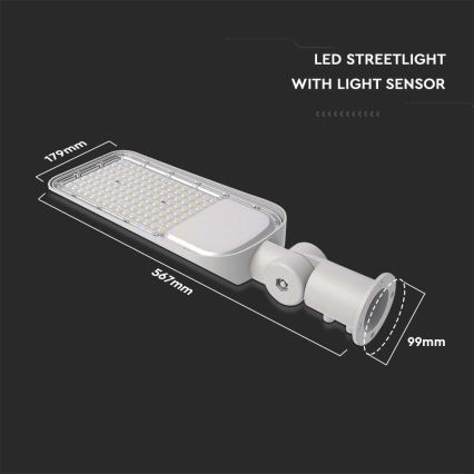 Lampada stradale LED con sensore crepuscolare SAMSUNG CHIP LED/100W/230V 6500K IP65 grigio