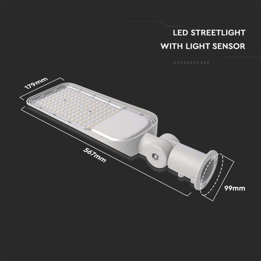 Lampada stradale LED con sensore crepuscolare SAMSUNG CHIP LED/100W/230V 6500K IP65 grigio
