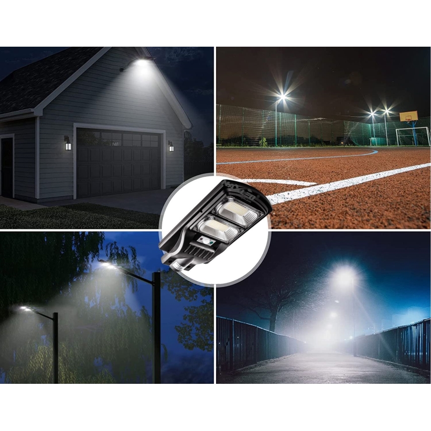 LED Lampione solare dimmerabile con sensore LED/120W/6V 6500K IP65 nero + telecomando