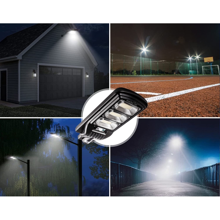 LED Lampione solare dimmerabile con sensore LED/180W/6V 6500K IP65 nero + telecomando