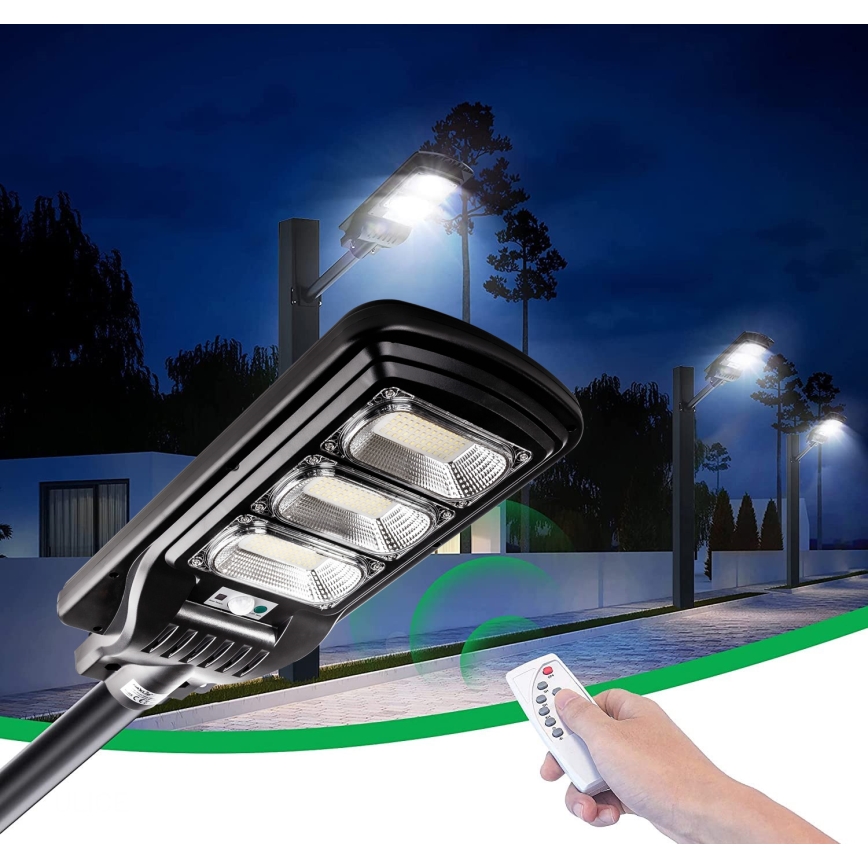 LED Lampione solare dimmerabile con sensore LED/180W/6V 6500K IP65 nero + telecomando