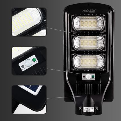 LED Lampione solare dimmerabile con sensore LED/180W/6V 6500K IP65 nero + telecomando