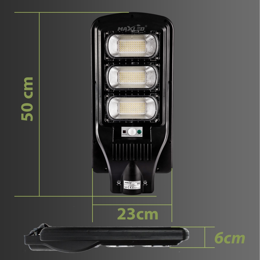 LED Lampione solare dimmerabile con sensore LED/180W/6V 6500K IP65 nero + telecomando