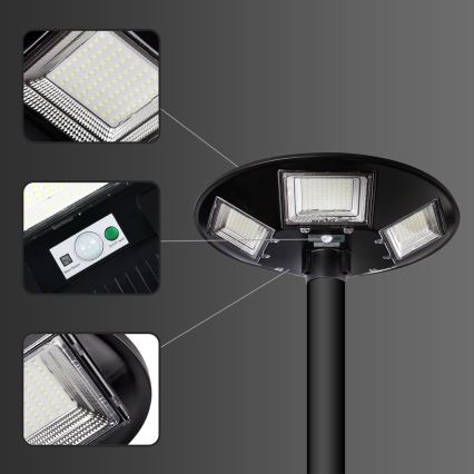 LED Lampione solare dimmerabile con sensore LED/22W/6V 18000 mAh 6500K IP65 nero + telecomando