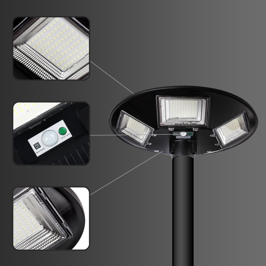 LED Lampione solare dimmerabile con sensore LED/22W/6V 18000 mAh 6500K IP65 nero + telecomando