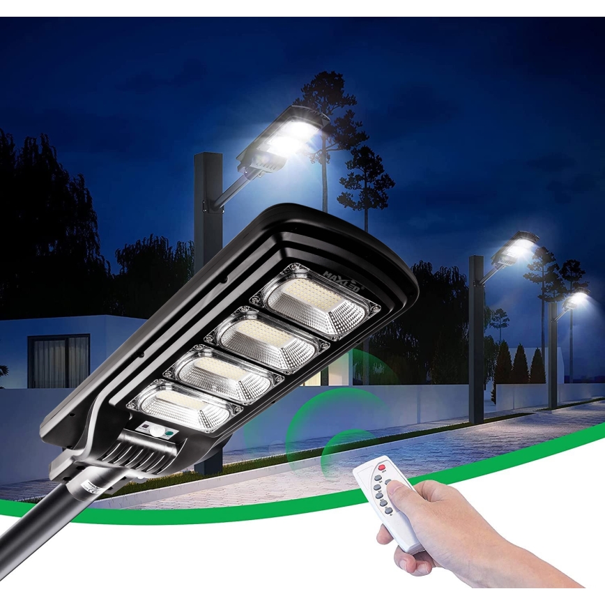 LED Lampione solare dimmerabile con sensore LED/240W/6V 6500K IP65 nero + telecomando