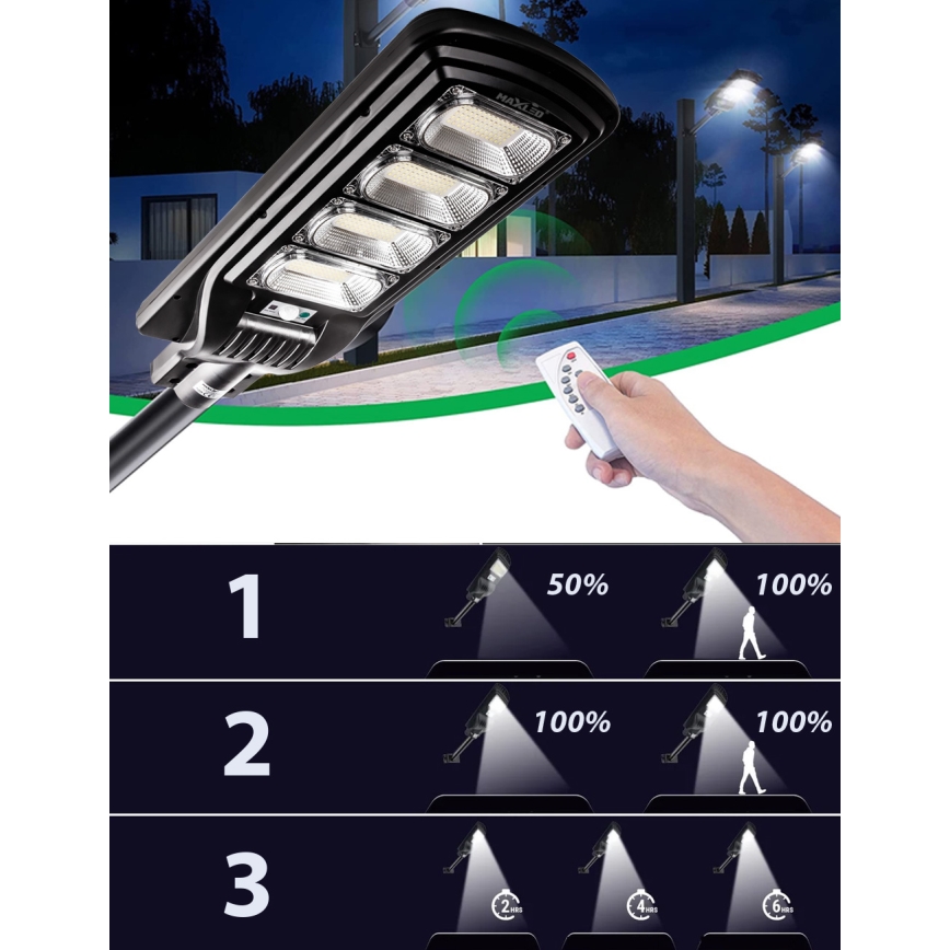 LED Lampione solare dimmerabile con sensore LED/240W/6V 6500K IP65 nero + telecomando