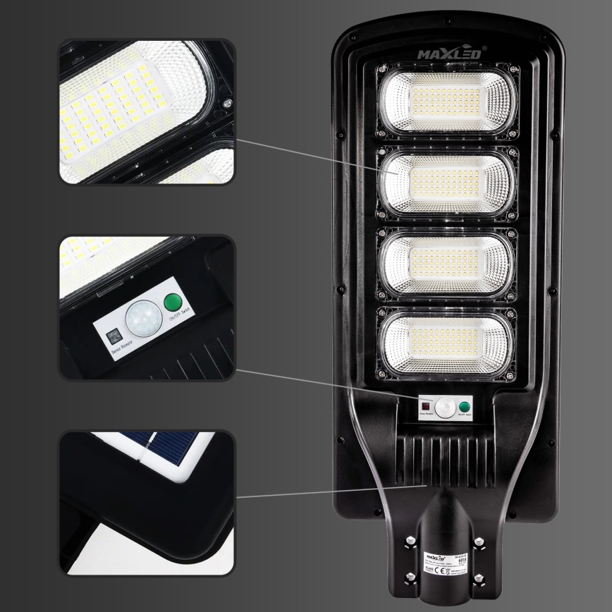 LED Lampione solare dimmerabile con sensore LED/240W/6V 6500K IP65 nero + telecomando