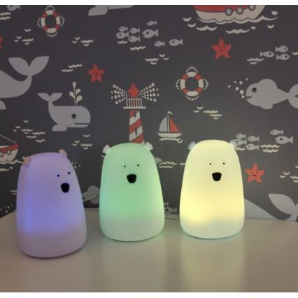 Lampada touch LED RGB per bambini BEAR LED/0,8W/5V bianca + USB