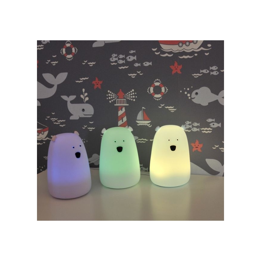 Lampada touch LED RGB per bambini BEAR LED/0,8W/5V bianca + USB