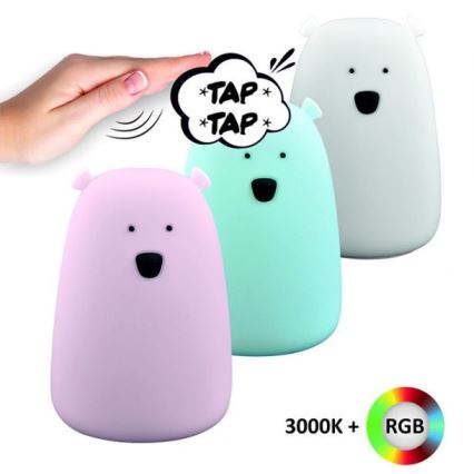 Lampada touch LED RGB per bambini BEAR LED/0,8W/5V bianca + USB