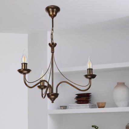 Lampadario a catena ANTON 3xE14/15W/230V finitura bronzata