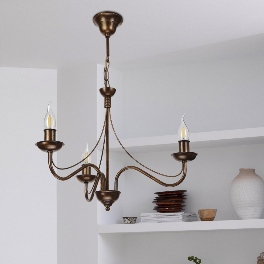 Lampadario a catena ANTON 3xE14/15W/230V finitura bronzata