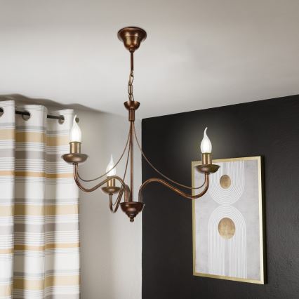 Lampadario a catena ANTON 3xE14/15W/230V finitura bronzata
