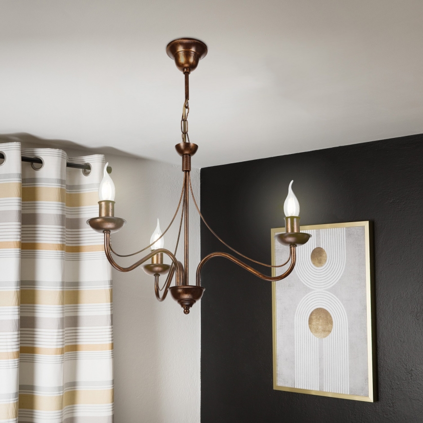 Lampadario a catena ANTON 3xE14/15W/230V finitura bronzata