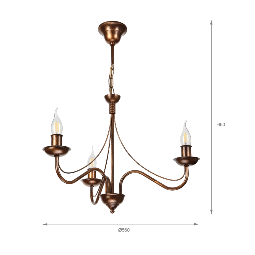 Lampadario a catena ANTON 3xE14/15W/230V finitura bronzata