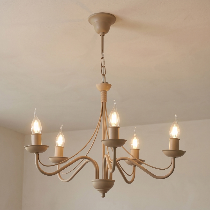 Lampadario a catena ANTON 5xE14/60W/230V beige