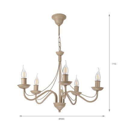 Lampadario a catena ANTON 5xE14/60W/230V beige
