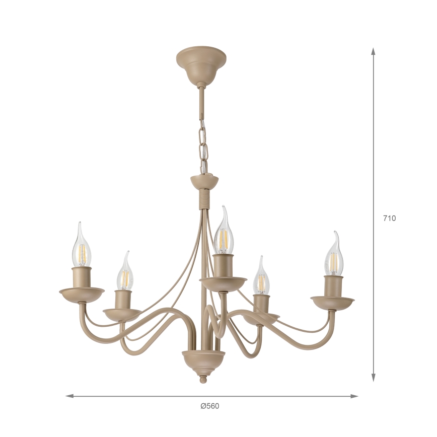 Lampadario a catena ANTON 5xE14/60W/230V beige