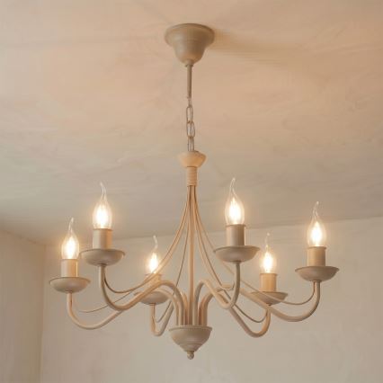 Lampadario a catena ANTON 6xE14/60W/230V beige