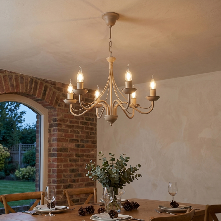 Lampadario a catena ANTON 6xE14/60W/230V beige