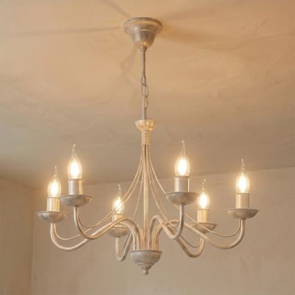 Lampadario a catena ANTON 6xE14/60W/230V bianco patinato