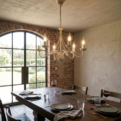 Lampadario a catena ANTON 6xE14/60W/230V bianco patinato