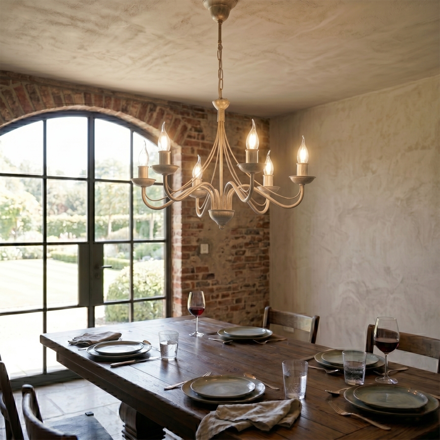 Lampadario a catena ANTON 6xE14/60W/230V bianco patinato