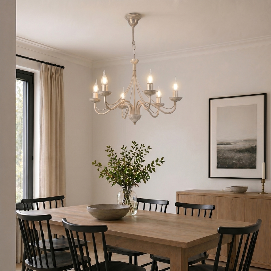Lampadario a catena ANTON 6xE14/60W/230V bianco patinato