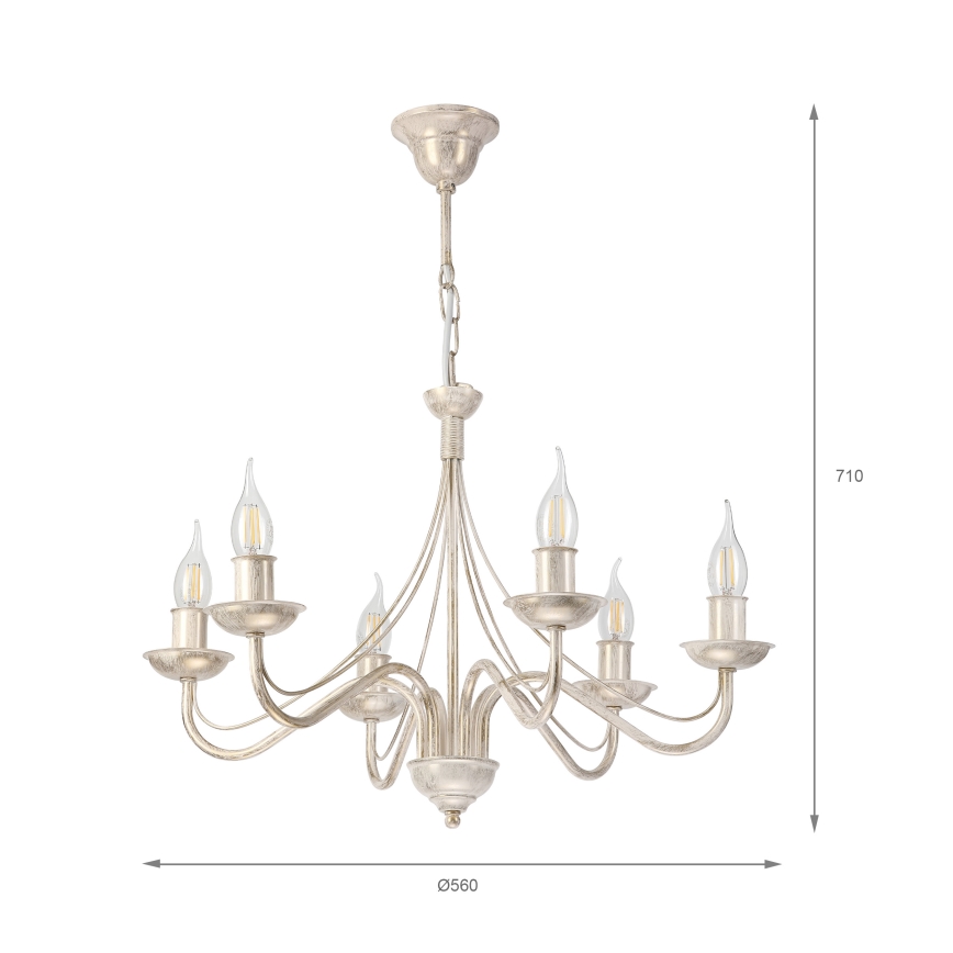 Lampadario a catena ANTON 6xE14/60W/230V bianco patinato