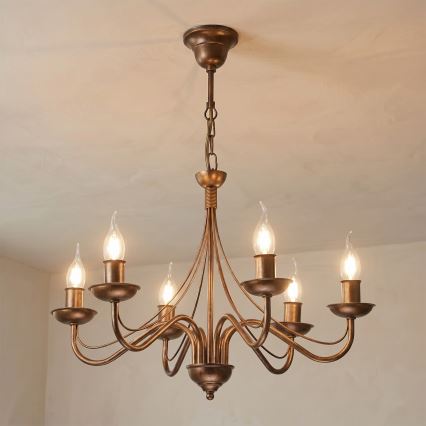 Lampadario a catena ANTON 6xE14/60W/230V bronzo