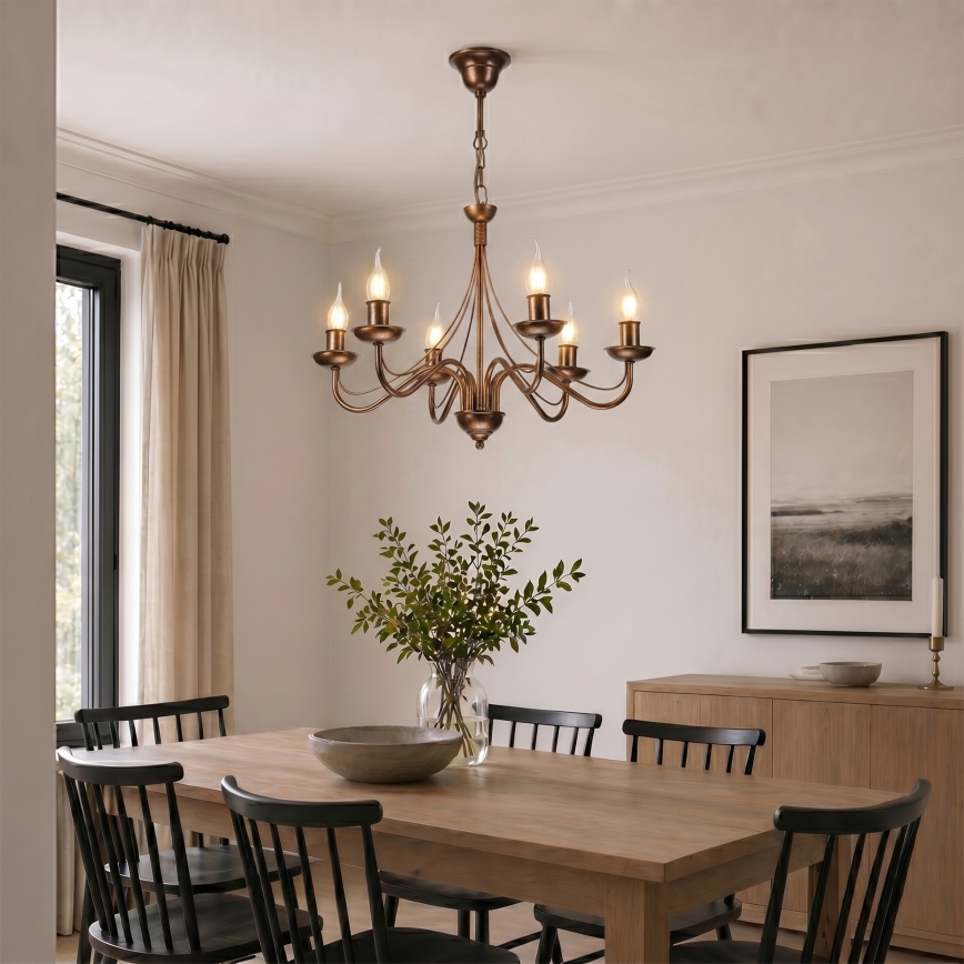 Lampadario a catena ANTON 6xE14/60W/230V bronzo