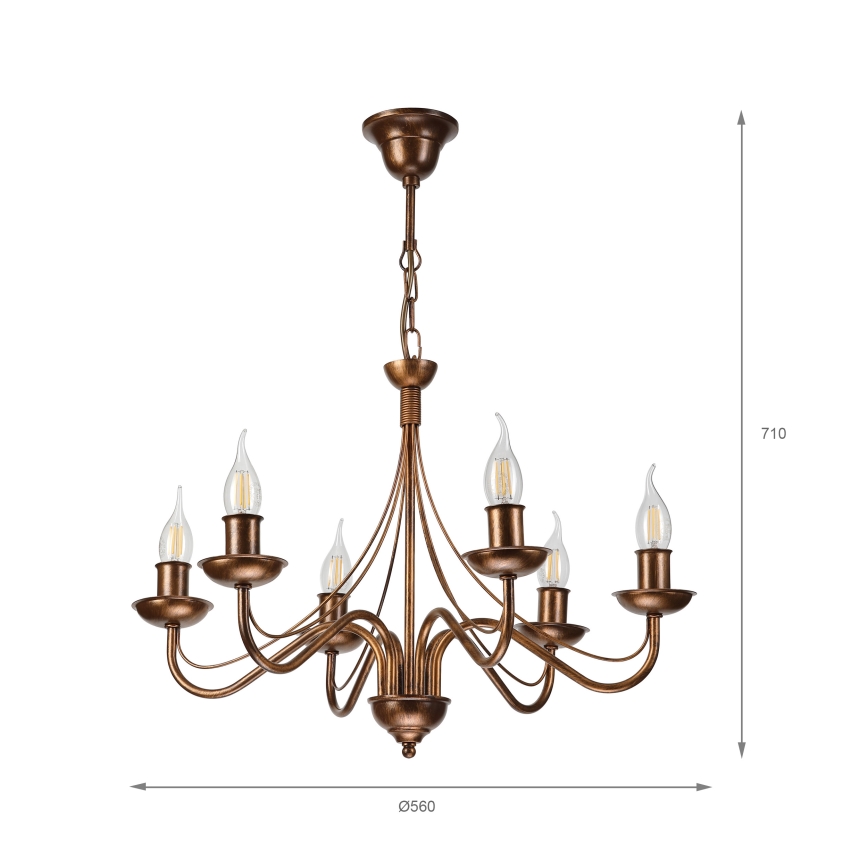 Lampadario a catena ANTON 6xE14/60W/230V bronzo