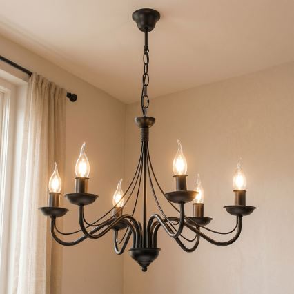 Lampadario a catena ANTON 6xE14/60W/230V nero