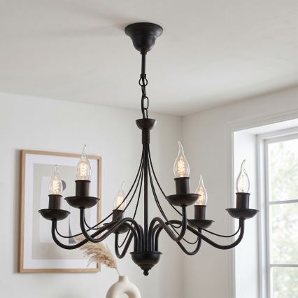 Lampadario a catena ANTON 6xE14/60W/230V nero