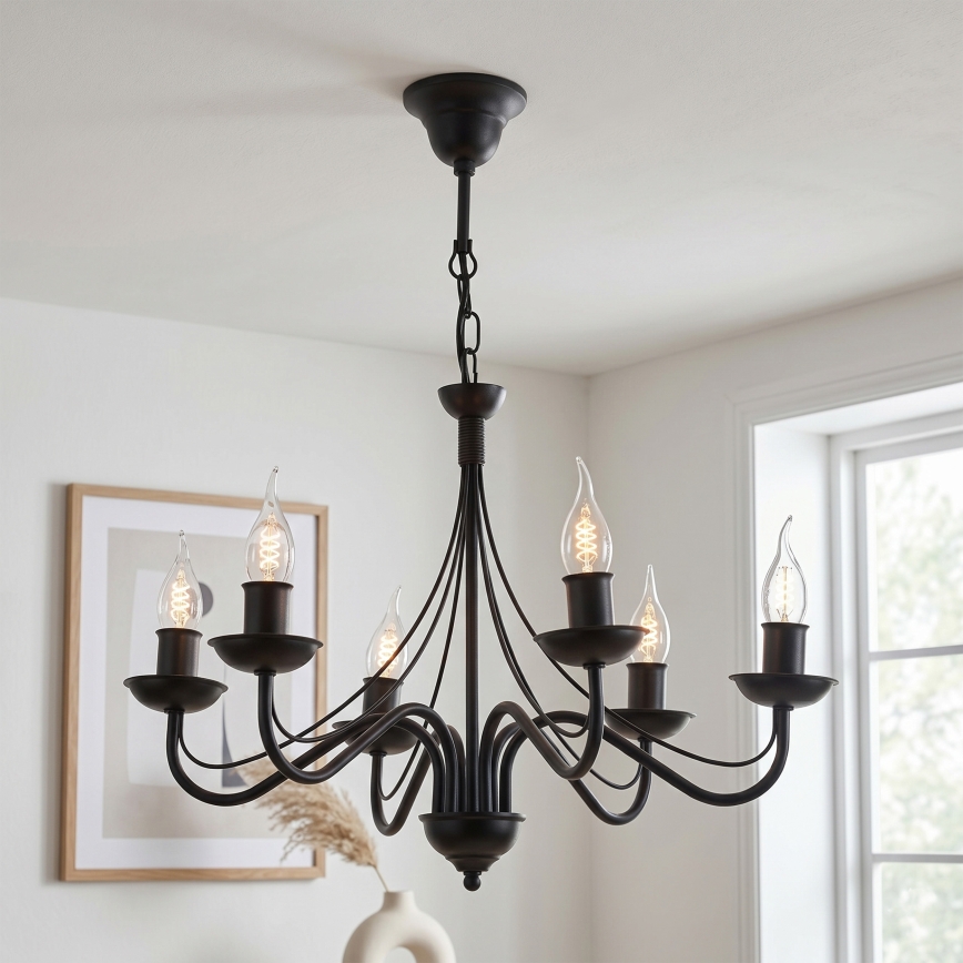 Lampadario a catena ANTON 6xE14/60W/230V nero