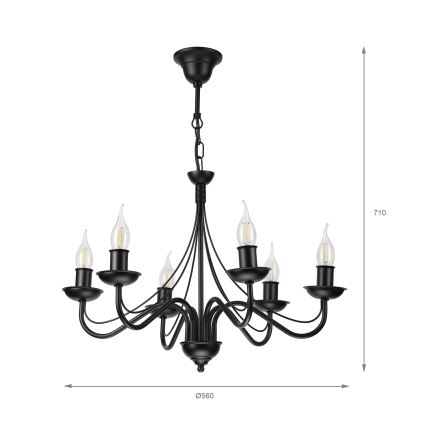 Lampadario a catena ANTON 6xE14/60W/230V nero